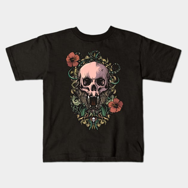 Skull in jungle Kids T-Shirt by fakeface